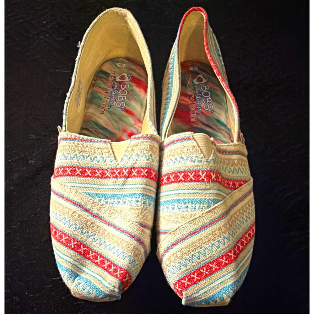 BOBS from Skechers Canvas Memory Foam Slip-On Women's Striped Flats US 10